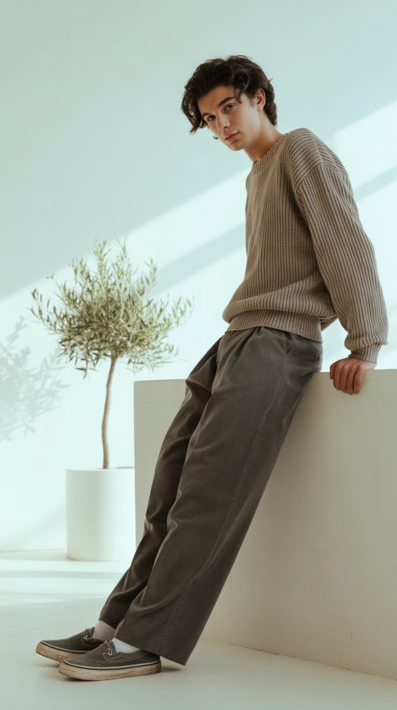 Knit Sweater + Wide-Leg Trousers + Slip-Ons Knit Sweater + Wide-Leg Trousers + Slip-Ons