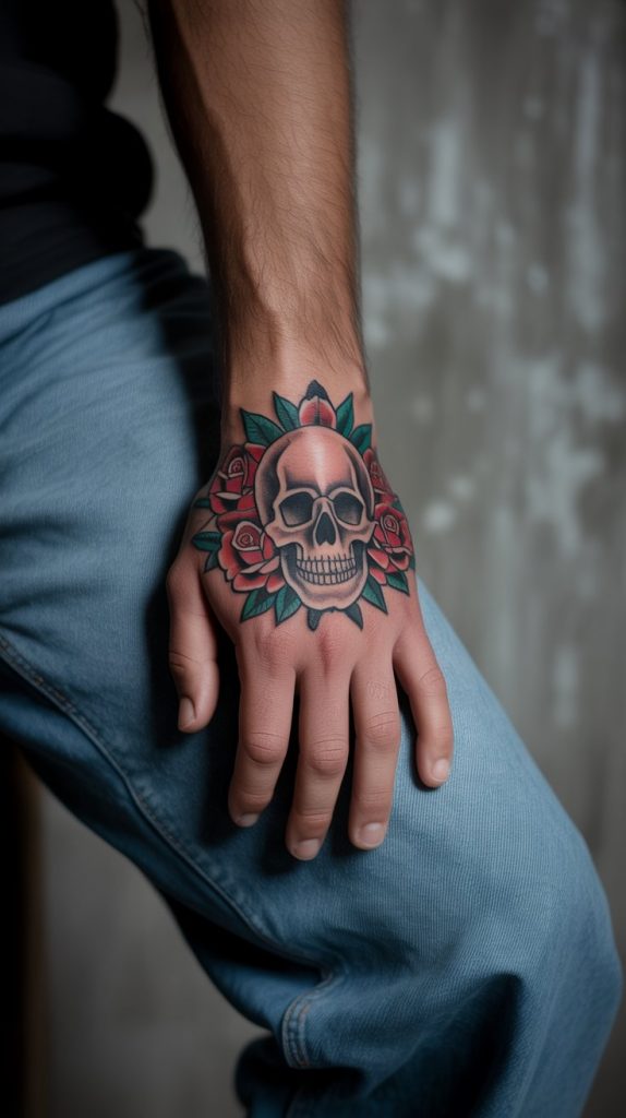 Blackwork Skull & Roses