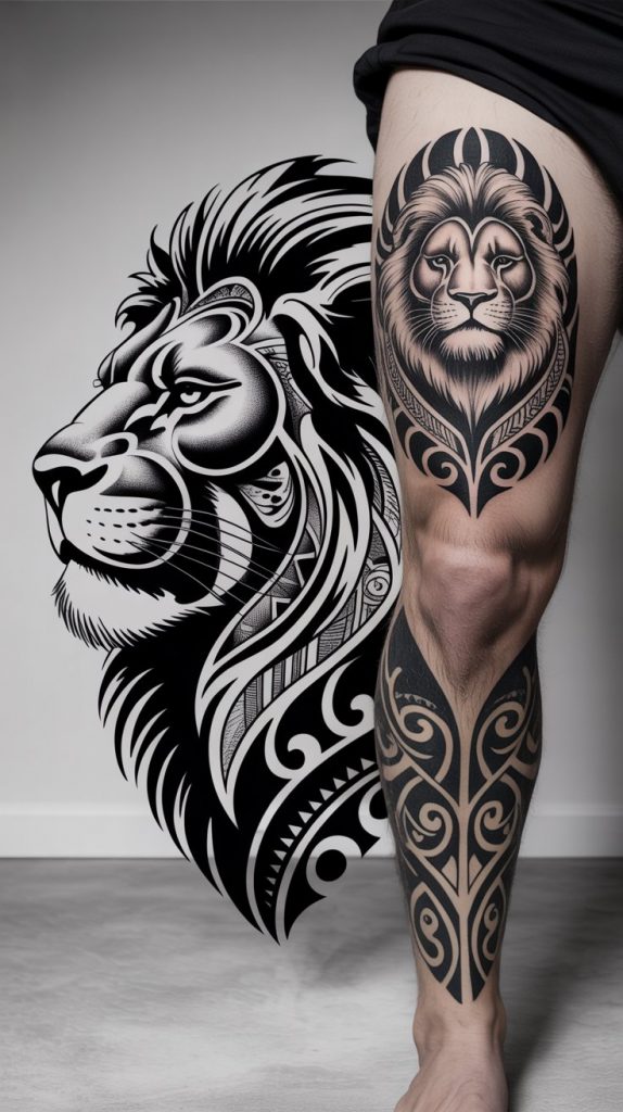 Tribal-Style Lion Tattoos for Men on the Chest