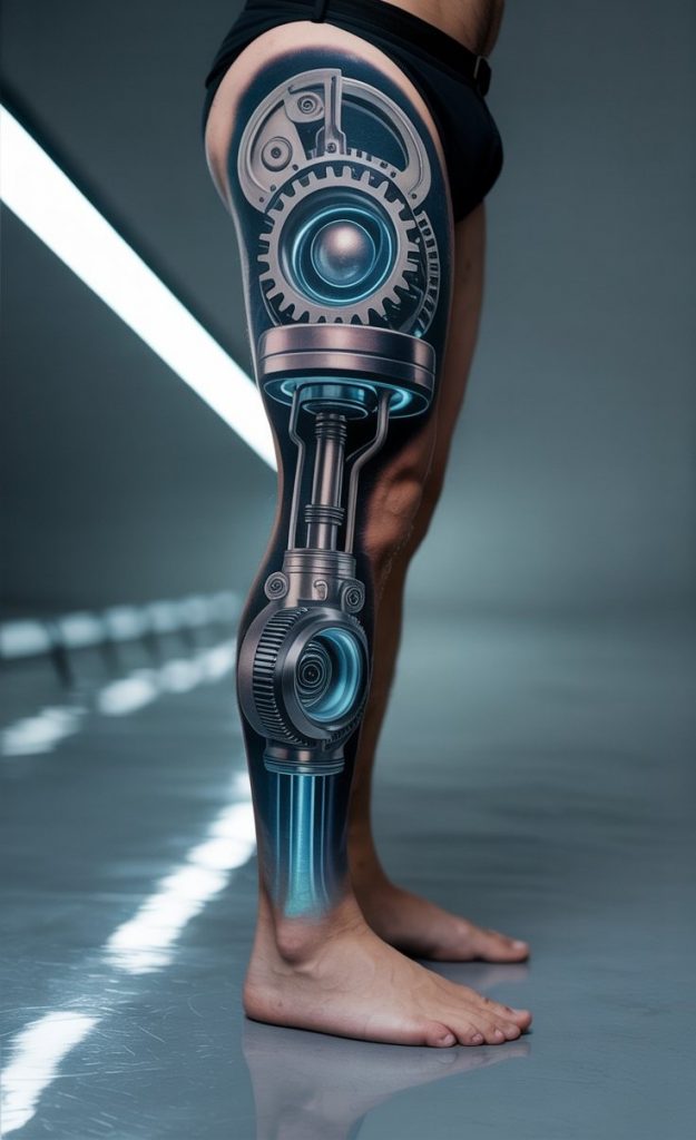 Biomechanical Thigh Tattoo