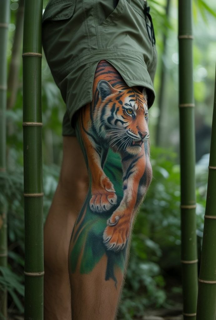  Tiger and Bamboo on Outer Thigh