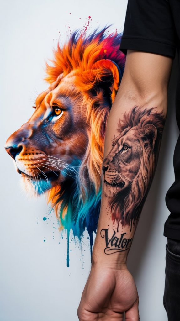 Geometric Lion Tattoos for Men With a Watercolor Twis