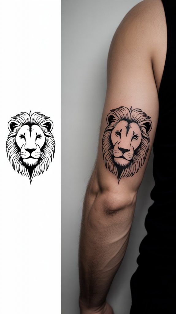 Minimalist Single-Line Lion Tattoos
