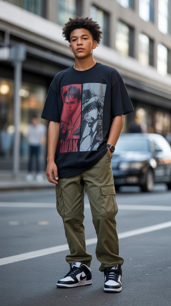 Graphic Tee + Cargo Pants + High-Tops Graphic Tee + Cargo Pants + High-Tops