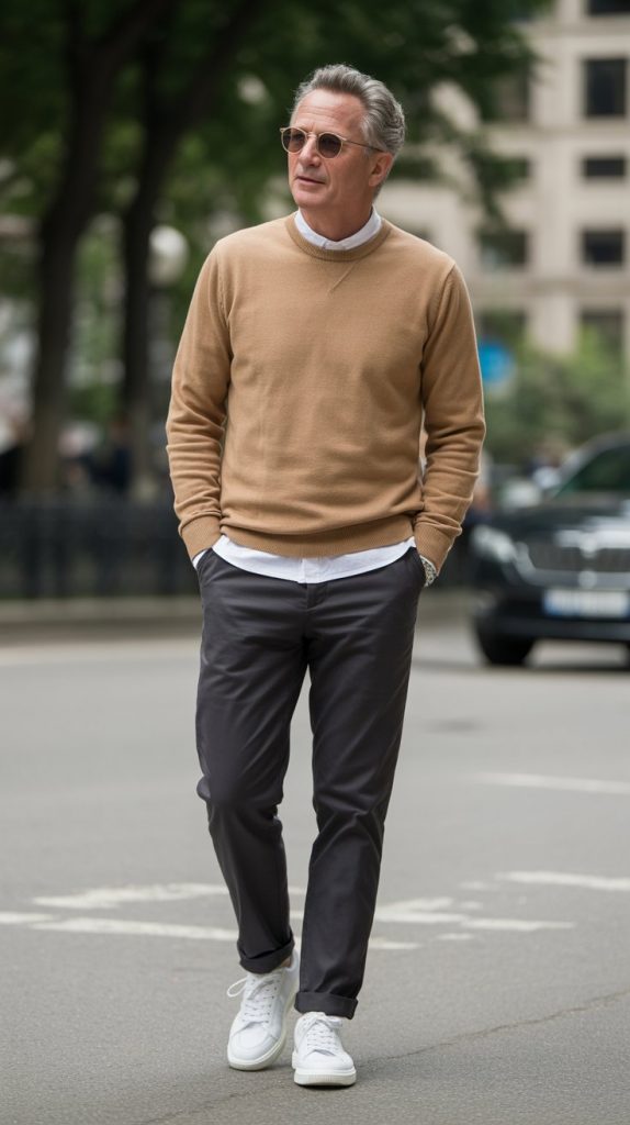 Crewneck Sweater + Dark Chinos Crewneck Sweater + Dark Chinos