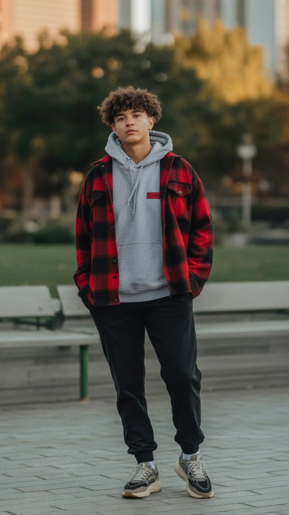 Layered Flannel + Hoodie + Joggers Layered Flannel + Hoodie + Joggers