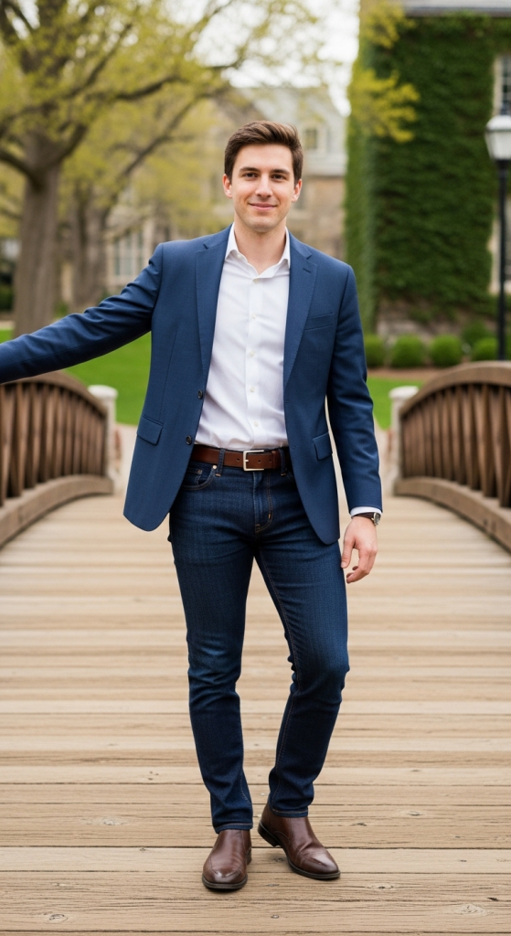 8. Navy Blazer + White Shirt + Dark Jeans 8. Navy Blazer + White Shirt + Dark Jeans